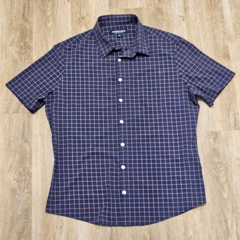 Mizzen+Main Shirt Mens XL Trim Short Sleeve‎ Blue Red Plaid Lightweigt Leeward